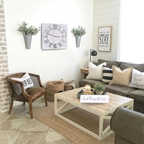 ALBEN Large Farmhouse Wall Clock - 24 inch Square Farmhouse Style Clock Bundled with Decorative Reversible Wooden Sign 9