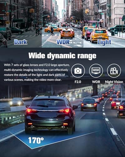 Dash Camera for Cars,4K Full UHD Car Camera Front Rear with 32GB Card,Built-in Super Night Vision,2.0'' IPS Screen,170°Wide Angle,WDR, 24H Parking Mode, Loop Recording. 9