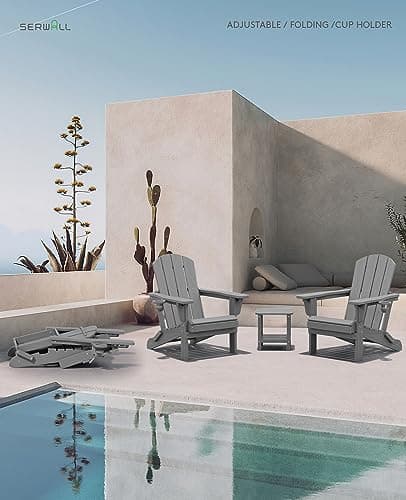 SERWALL All Weather HDPE Outdoor Adirondack, Gray 2