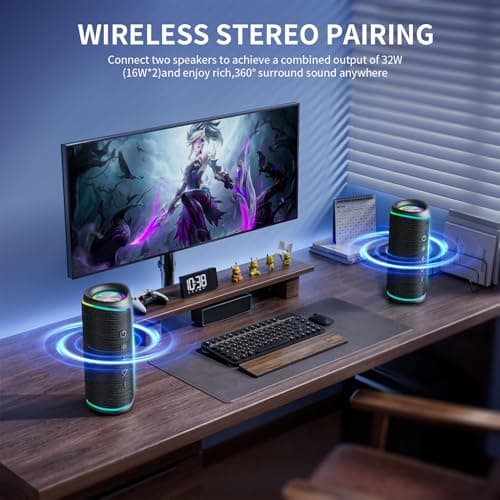 IHE Bluetooth Speaker with HD Sound, Portable Wireless, IPX5 Waterproof, Up to 20H Playtime, TWS Pairing, Bluetooth 5.3, for Home, Party, Beach, Outdoor, Electronic Gadgets, Birthday Gift (Black) 5