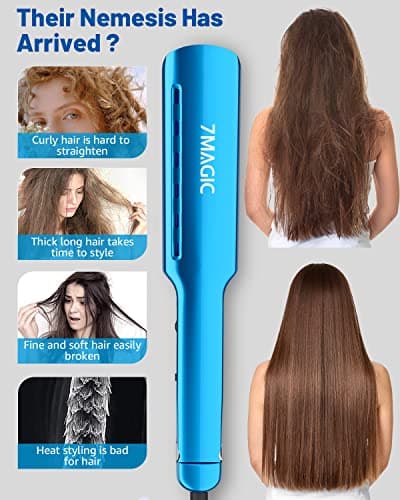 7MAGIC Nano Titanium Hair Straightener, 1.7" Wide Flat Iron for All Hair Types, MCH Straightening Iron for Fast Straightening, Flat Iron Hair Straightener with 5 Temp, Hair Iron with Dual Voltage 1pcs 6