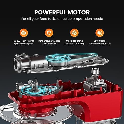 VIVOHOME 7.5 Quart Stand Mixer, 660W 6-Speed Tilt-Head Kitchen Electric Food Mixer with Beater, Dough Hook, Wire Whip, and Egg Separator, Red 6