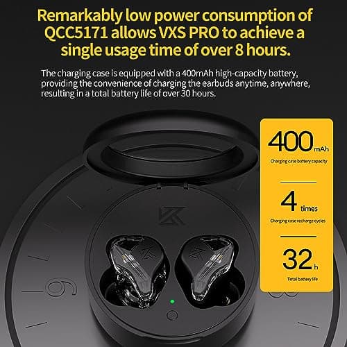 KZ VXS Pro True Wireless Sound Isolation Earbuds, QCC5171 aptX Lossless Bluetooth 5.3 Headphones, 10mm Drivers with Big Bass, Built-in Mic in-Ear Earphones 32H Playtime 2