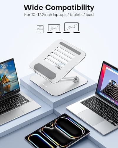 OMOTON Laptop Stand for Desk, Ergonomic Metal Adjustable Laptop Stand, Laptop Holder Riser with Cooling Function, Computer Stand Compatible with MacBook and All Laptops (10-17.2 inch), Silver 5