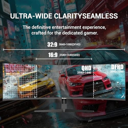 Sealan 49" Curved Gaming Monitor 165Hz Ultrawide 32:9 WDFHD 3840 x 1080P,1500R,125% sRGB,HDR400, AMD FreeSync,HDMI 2.1 & DP 1.4,Wall Mount Install - Black 5