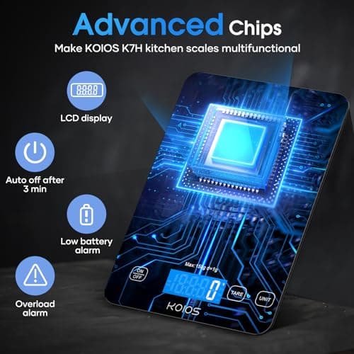 KOIOS Food Scale, 33lb/15kg Digital Kitchen Scale Weight in Grams and Ounces for Cooking Baking, 1g/0.1oz Precise Graduation, Batteries and Type-C Charging, Tare Function, LCD Display, Black 7