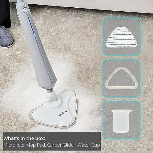 True & Tidy Multi-Surface Steam Mop with Machine Washable Microfiber Pads, Carpet Glider, Water Cup, Compatible with Most Floor Types, 1300watts (Steam Mop, Gray) 7