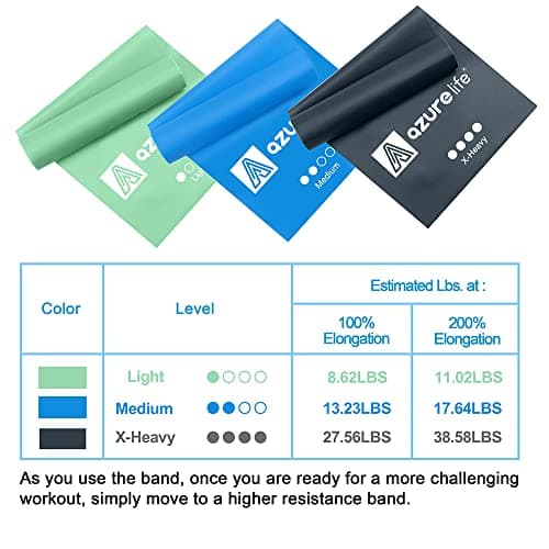 A AZURELIFE Resistance Bands,Professional Long Non-Latex Elastic Stretch Bands,Exercise Bands for Physical Therapy, Yoga, Pilates, Rehab, at-Home or The Gym Workouts, Strength Training 5