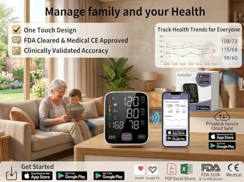 Andesfit Upper Arm Blood Pressure Monitor for Home Use 17" Large & 21" XL Extra Large Cuff Big arm, Free APP Bluetooth Sync Apple Health Track Google Fit, Large Display Smart BP Machine for Seniors 5
