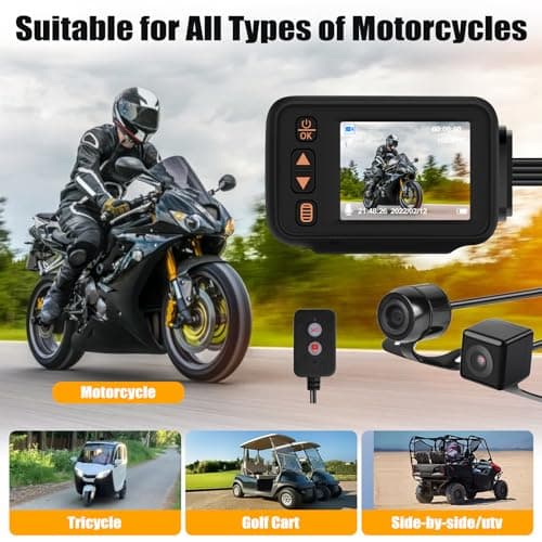 CAMECHO Dash Cam Front and Rear, IP65 Waterpoorf Dual Dash Camera for Motorsports, Motorcycles, UTV, ATV & Golf Carts, 2" HD Dashcam with G-Sensor, Loop Recording, 32GB TF Card, Driving Recorder 6