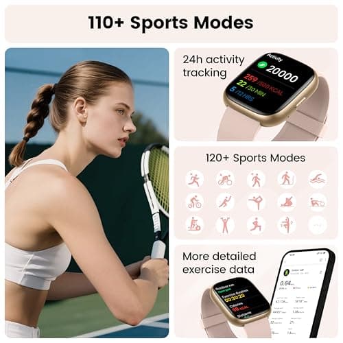 Smart Watch with Alexa Built-in, 1.83" HD Touchscreen Fitness Tracker with Bluetooth Calling, Fitness Watch with Heart Rate/Sleep Monitor/120+ Sports, IP68 Waterproof Smartwatch for Android iOS, Pink 5