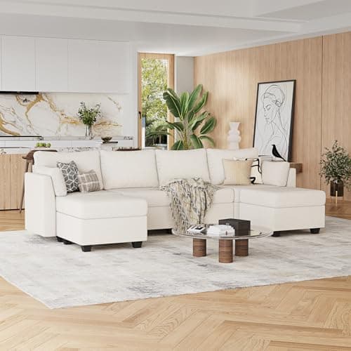 Huatean Home 114.17" Modular Sectional Sofa, 6 Seat Modular Couch with Storage, Memory Foam, Convertible Sectional Couches for Living Room, U Shaped Comfy Modular Sofa with Chaise, Beige 6