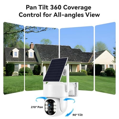 Solar Security Cameras Wireless Outdoor, 5G Solar Camera Outdoor Wireless, Battery Powered Wire-free WiFi Cameras for Home Security, 360° PTZ, AI Human Detection, Color Night Vision, Work with Alexa 8