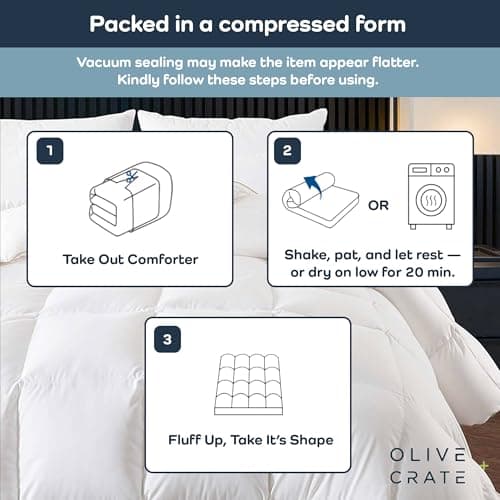 Olive + Crate Cooling Down Alternative Comforter - Hypoallergenic King Size Duvet Insert Lightweight - All Seasons Plush Design Bamboo Comforter - 100% Bamboo Viscose Outer Cover - White 102"x90" 8