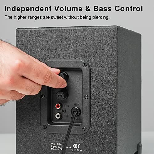 OR O R O W OROW S211 New USB-Powered 2.1 Multimedia Speakers System with Subwoofer,16W Computer Speakers,Strong Bass,3.5mm Audio Inputs,Great for PC/PS4/TV (Wooden) 5