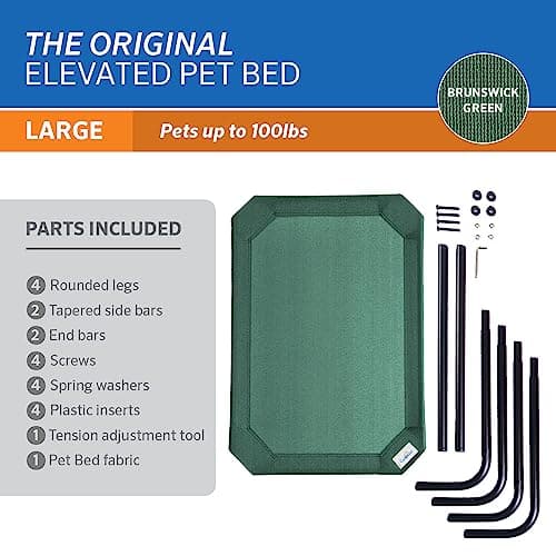 Gale Pacific Coolaroo The Original Cooling Elevated Dog Bed, Indoor and Outdoor, Large, Brunswick Green, 51.00" x 31.50" x 8.00" 5