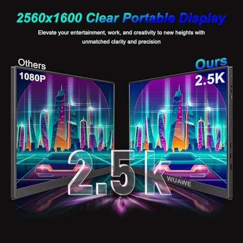 WUAWE Portable Monitor 16" 16:10 IPS Travel Monitor for Laptop, 100% sRGB Control USB-C HDMI,HDR Freesync Display, Plug&Play for Phone PS5 Switch (2.5K|144HZ, Black, 16inch) 3