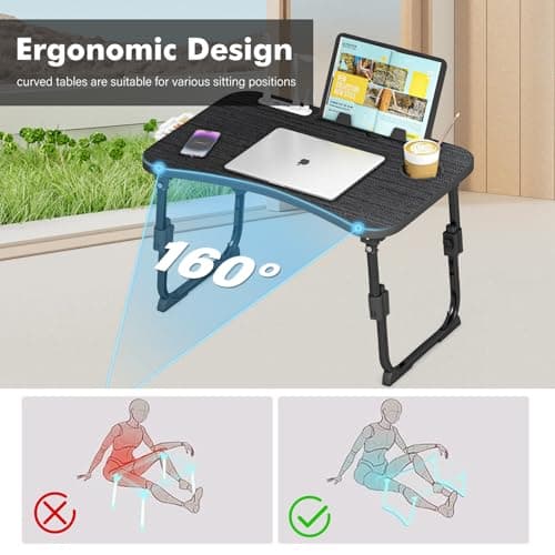 Lap Desk for Bed Adjustable Height, Foldable Bed Table with Storage Drawer, Tablet Slot & Cup Holder, Portable Laptop Stand for Bed & Sofa, Bed Desk for Adults & Kids, Black 8