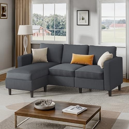 Shintenchi Small Sectional Couch Sofas, 3 Seat L Shape Sofa with Ottoman, Corduroy Upholstered Convertible Sofa Couches, Small Couch for Apartments, Living Room and Office 6