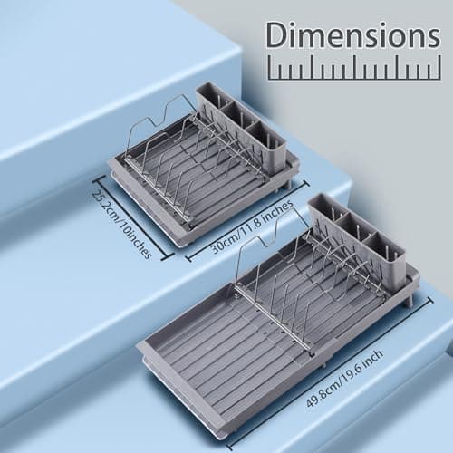 AIDUWANFU Small Expandable Dish Drying Rack, Adjustable Dish Drainer for Kitchen Counter or in Sink, Stainless Steel Drying Dish Rack, Compact Dish Rack with 3 Slots Utensil Holder,Gray 8