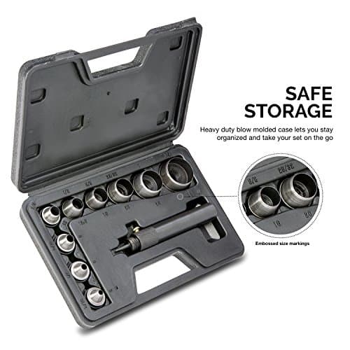 NEIKO 02614A Interchangeable Large Hollow Hole Punch Tool Set, 10 Piece, Gasket Maker, Heavy Duty Gasket Punch Set, Includes Hole Puncher Tool Carrying Case, Leather Punch Set 5