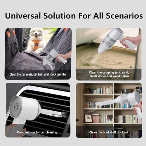 VIRSHX BATT Handheld Cordless Vacuum Cleaner, Car Vacuum Portable Cordless, 16000PA High Power 5-in-1 Multi-Nozzles Wireless Vacuum with 500ml Dustbin Capacity for Home, Office, Pet (White) 8