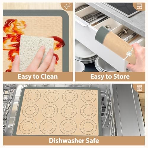 Silicone Baking Mat Set of 6, Silicone Mats for Baking, Baking Sheets Non Stick for Macaron, Cookie, Pizza, Bread and Pastry, Baking Supplies for Oven, Food Grade Reusable 7