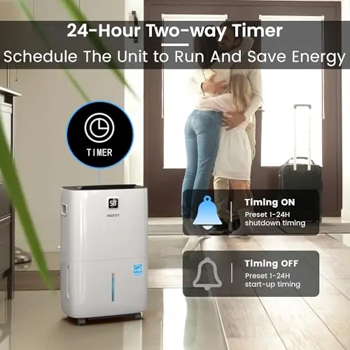 Yaufey 150 Pints Energy Star Dehumidifier with Pump for Home, Basement and Large Room up to 7000 Sq. Ft., With Drain Hose, Timer, Intelligent Humidity Control and Large Water Tank 8