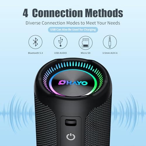 Bluetooth Speakers Wireless Loud Stereo Sound IPX7 Waterproof Outdoor Portable 25W Super Bass Speaker for Home Party Beach with 24H Playtime Colorful Lights BT5.3 TWS Pairing Birthday Gift Black 8
