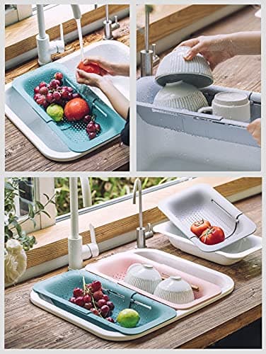 Collapsible Sink Colanders and Strainers Basket Over the Sink Colander Collapsible Colander Extendable Plastic Fruit Vegetable Strainer Drainer Basket for Kitchen(Green ) 5