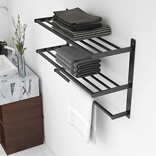 Hotel Towel Racks for Bathroom Wall Mounted, BETHOM 24 Inch Towel Shelf for Bathroom, 3-Tier Bathroom Towel Rack with Tower Bars, Matte Black 7
