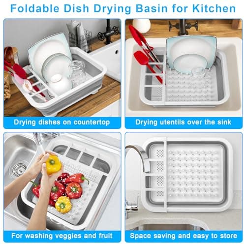 Collapsible Dish Drying Rack Portable Dish Drainers for Kitchen Counter,Kitchen Sink Organizer RV Accessories Camper Kitchen Organization and Storage Space Saver Dish Rack Over Sink Drying Rack 6