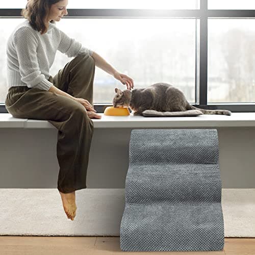 Dog Stairs for Small Dogs - High Density Foam Dog Ramp, Extra Wide Pet Steps with Non-Slip Bottom for High Beds, Couche and Sofa, Best for Dogs Injured, Older Doggy Cats (Grey, 3 Steps) 6