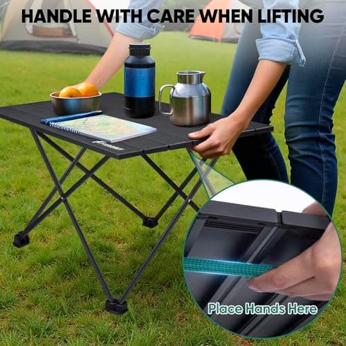 PTEROMY Medium Folding Camping Table, Portable Beach Table with Ultralight Aluminum Tabletop for Travel, Outdoor, Camping, Picnics, and BBQs (Black) 9