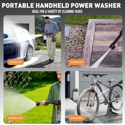Wadaddy Cordless Power Washer, 900 PSI Cordless Pressure Washer, Portable Power Washer with 3.0Ah Battery&Charger & 6-in-1 Nozzle, 17FT Drain Hose, Portable Pressure Washer for Car WashHomeYard 7