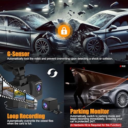 Orskey Dash Cam Front and Rear Built-in 5GHz WiFi, 4K+1080P Dual Dash Camera for Cars with 64GB SD Card, 2.0" Display Dashcam, 24H Parking Mode, App Control, Super Night Vision, Support Max 256GB 6