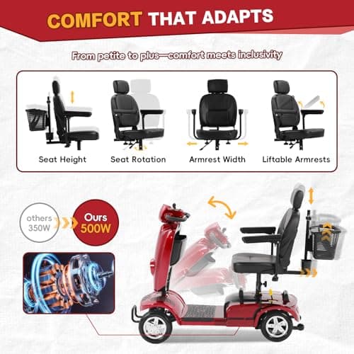 MobiCyc Heavy Duty Mobility Scooter for Adults & Seniors, 500W Motor, 16/26 Miles Long Range, 400 LBS Capacity, 10" All-Terrain Tires, Electric Scooter with Windshield & Suspension 7