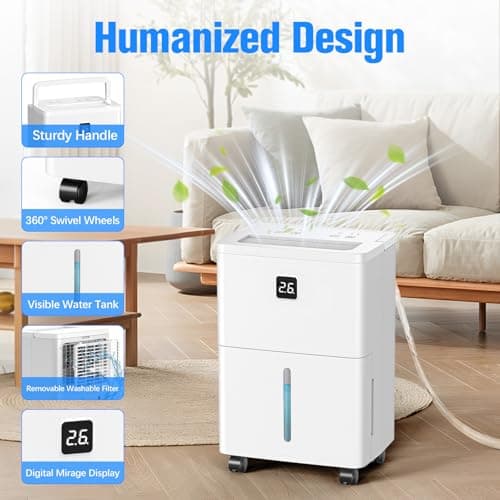 DEVERSE Max 25 Pints Dehumidifier for Home/Bedroom/Basement, 3000 Sq.Ft Coverage, with Drain Hose, Smart Humidity Control & Large Tank 6