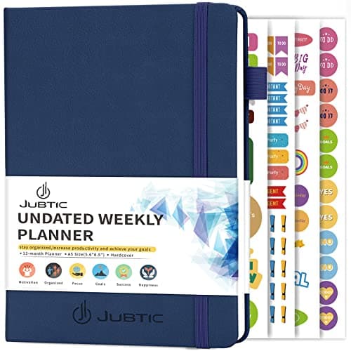 JUBTIC Planner for 2026, Undated Planner Weekly and Monthly Appointment Book for Time Management Productivity Planners with Stickers (Dark Blue)