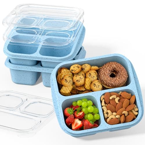 Enstphjoy Snack Boxes (3 Pack) - Stackable Bento Boxes with 3 Compartments, Meal Prep Containers Reusable, Lightweight Lunch Containers for Kids and Adults, BPA Free (Blue)