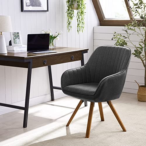 KithKasa Mid Century Modern Desk Chair No Wheels Swivel Accent Home Office Chair with Walnut Color Wood Legs for Living Room, Grey