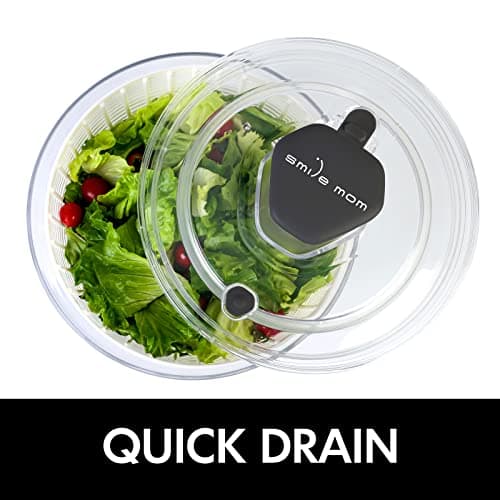 Smile mom Salad Spinner Large Lettuce Spinner Kitchen Gadgets, Large Salad Spinner Vegetable Washer, High Efficiency for Kitchen Washing & Drying Leafy Vegetables, One-Handed Easy Press 6.3 Qt White 9
