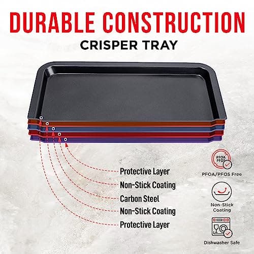Bakken Swiss Air Fryer Tray, 2 in 1 Nonstick Crisper Air Fry Basket w/Elevated Mesh Great for Oven, Dishwasher Safe – Ceramic Coating PTFE/PFOA/PFOS FREE Extra-large (9.5"x13", Gray) 5