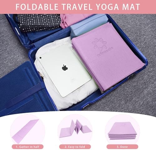 Primasole Folding Travel Yoga Mat Foldable light weight Easy to carry to Workout Fitness Class Beach Park Travel Picnics 4mm thick Quartz Purple Color PSS91NH049A 7