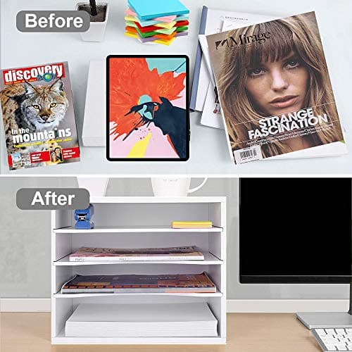 EMERIT 4-Tier Adjustable Paper Organizer, Large Capacity Desktop Organzier for Textbooks/Magazines/Office Files, Wooden Dividers, 7 lbs per Shelf, White 5