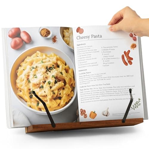 Cookbook Stand for Kitchen Counter – Adjustable Wood Book Holder with Resin Accent, Rustic Recipe Book Stand with Secure Page Grips, Compatible with Cookbooks & Tablets 9