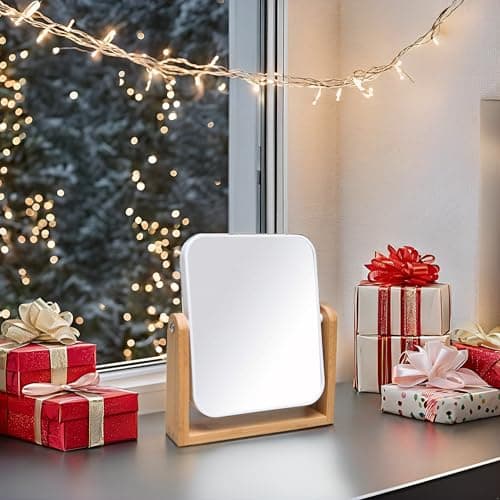 YEAKE Vanity Makeup Mirror with Natural Bamboo Stand, 8 Inch Double Sided 360 Degree Swivel Magnifying Mirror for Table, Desk, Countertop Shaving Make Up 6