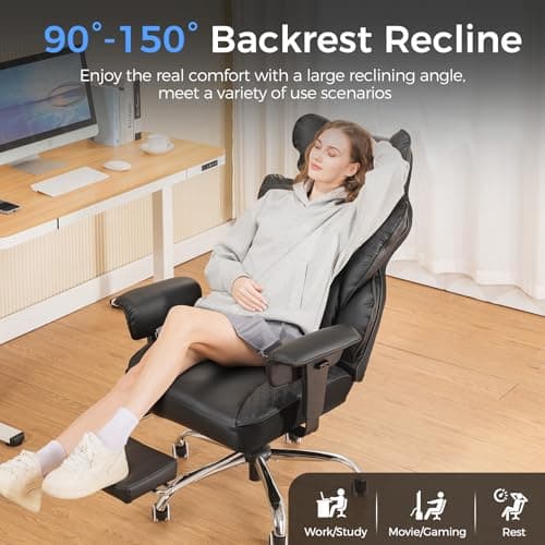 GTRACING Big and Tall Gaming Chair 400lbs Heavy Duty Office Chair with Foot Rest & Ergonomic Pocket Spring Lumbar Support, High Back 3D Saddle Shaped Cushion for Back Pain Relief, Matte-Black 7