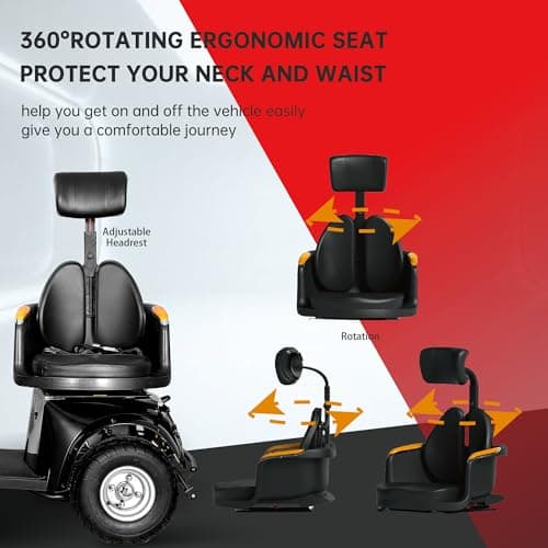 Heavy Duty Mobility Scooters for Seniors & Adults 500lbs Capacity - Electric Powered Mobility Cart - 1000W All Terrain Recreational Mobility Scooter for Travel 6