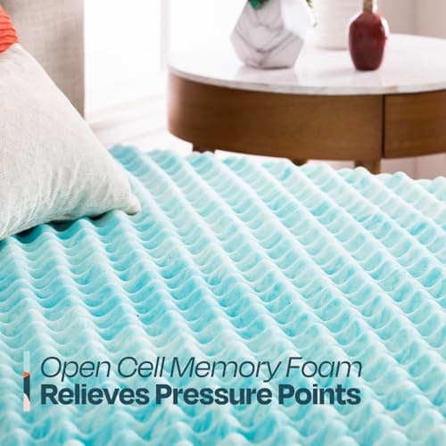 Linenspa 3 Inch Gel Memory Foam Mattress Topper – Egg Crate Style, Reversible for two feels – Promotes Airflow & Relieves Pressure Points – Twin XL 8
